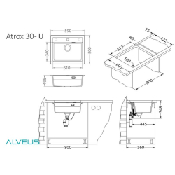 ATROX 30 kol. 81 BETON zlew Granital 1 kom. z syfonem POP-UP 3 1/2