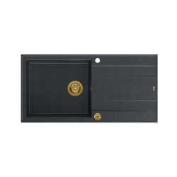 EVAN 146 XL GraniteQ zlewozmywak z syfonem Push 2 Open 1-komorowy z/o (1000x500x210; kom. 420x480) black diamond / elementy złote