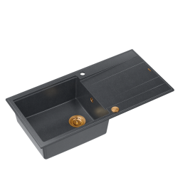 EVAN 146 XL GraniteQ zlewozmywak z syfonem Push 2 Open 1-komorowy z/o (1000x500x210; kom. 420x480) black diamond / elementy miedziane