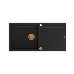 EVAN 146 XL GraniteQ zlewozmywak z syfonem Push 2 Open 1-komorowy z/o (1000x500x210; kom. 420x480) pure carbon / elementy miedziane