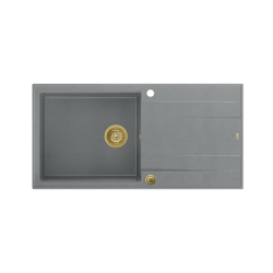 EVAN 146 XL GraniteQ zlewozmywak z syfonem Push 2 Open 1-komorowy z/o (1000x500x210; kom. 420x480) silver stone / elementy złote