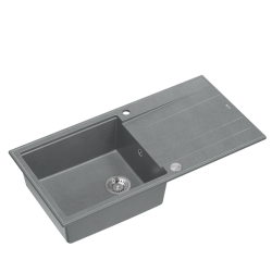EVAN 146 XL GraniteQ zlewozmywak z syfonem Push 2 Open 1-komorowy z/o (1000x500x210; kom. 420x480) silver stone / elementy stalowe