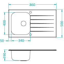 GLASSIX 10 UP PUSH POP-UP 3 1/2 860X500mm satyna - czarny