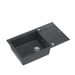 EVAN 136 XL GraniteQ zlewozmywak z syfonem Push To Open 1-komorowy z/o (860x500x210; kom. 420x490) black diamond / elementy stalowe