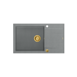 EVAN 136 XL GraniteQ zlewozmywak z syfonem Push To Open 1-komorowy z/o (860x500x210; kom. 420x490) silver stone / elementy złote