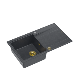 EVAN 111 GraniteQ zlewozmywak z syfonem Push 2 Open 1-komorowy z/o (860x500x210) black diamond / elementy złote