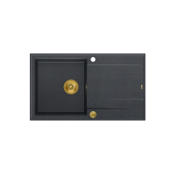 EVAN 111 GraniteQ zlewozmywak z syfonem Push 2 Open 1-komorowy z/o (860x500x210) black diamond / elementy złote