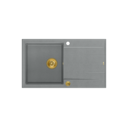 EVAN 111 GraniteQ zlewozmywak z syfonem Push 2 Open 1-komorowy z/o (860x500x210) silver stone / elementy złote
