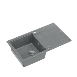 EVAN 111 GraniteQ zlewozmywak z syfonem Push 2 Open 1-komorowy z/o (860x500x210) silver stone / elementy stalowe