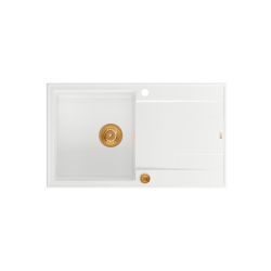 QUADRON EVAN 111 GraniteQ zlewozmywak z syfonem Push 2 Open 1-komorowy z/o (860x500x210) snow white / elementy miedziane