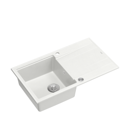 EVAN 111 GraniteQ zlewozmywak z syfonem Push 2 Open 1-komorowy z/o (860x500x210) snow white / elementy stalowe
