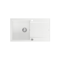 EVAN 111 GraniteQ zlewozmywak z syfonem Push 2 Open 1-komorowy z/o (860x500x210) snow white / elementy stalowe
