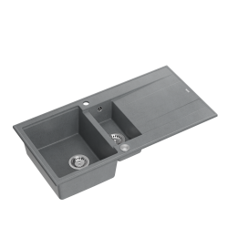 EVAN 156 GraniteQ zlewozmywak z syfonem Push To Open 2-komorowy z/o (1000x500x210; kom. 420x480) silver stone / elementy stalowe