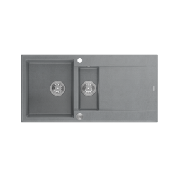 EVAN 156 GraniteQ zlewozmywak z syfonem Push To Open 2-komorowy z/o (1000x500x210; kom. 420x480) silver stone / elementy stalowe
