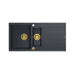 EVAN 156 GraniteQ zlewozmywak z syfonem Push To Open 2-komorowy z/o (1000x500x210; kom. 420x480) black diamond / elementy złote