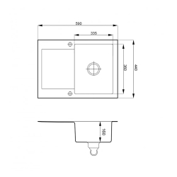 ALAN 59 kol. 91 CZARNY zlew Granital 1 kom z syfonem manualnym (59x44x16) + bateria kolor