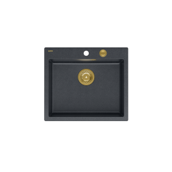MORGAN 110 GraniteQ zlewozmywak black diamond z syfonem Push To Open kol. złoty 1-komorowy b/o + zaczepy 4 szt