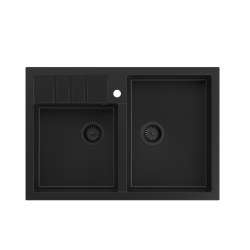 BILL 120 GRANITEQ zlewozmywak nakładany 2-komorowy 900x620x205 mm, pure black / odpływ czarny