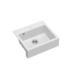 Quadron | BILL 110 | kuchenny zlewozmywak granitowy BIAŁY + STAL | wymiary: 60 x 54 x 20,5 cm | 1-komorowy wpuszczany/podwieszany | podbudowa szafki: