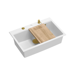 Zlewozmywak granitowy MARC 1-komorowy 76x50 cm biały/snow white + Nano ZŁOTO PVD