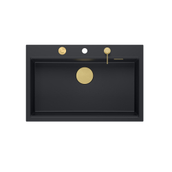 Zlewozmywak granitowy MARC 1-komorowy 76x50 cm czarny/pure carbon + Nano ZŁOTO PVD