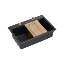 Zlewozmywak granitowy MARC 1-komorowy 76x50 cm czarny/pure carbon + Nano ZŁOTO PVD
