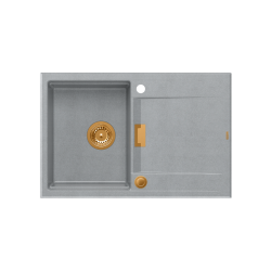 OWEN 111 GraniteQ zlewozmywak z syfonem Push 2 Open 1-komorowy z/o (760x500x215; kom. 330x430) silver stone / elementy miedziane