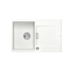 OWEN 111 GraniteQ zlewozmywak z syfonem Push 2 Open 1-komorowy z/o (760x500x215; kom. 330x430) snow white / elementy stalowe