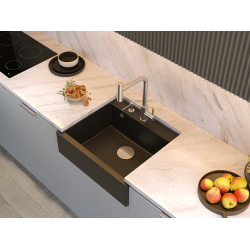QUADRON BILL 110 GRANITEQ zlewozmywak wpuszczany 1-komorowy 595x540x205 mm, black diamond / elementy miedziane