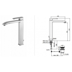 Bateria umywalkowa wysoka (bez korka) LEVEL chrom Paffoni Rubinetterie LES081CR