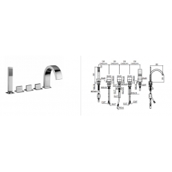 Bateria wannowa 5-otworowa LEVEL chrom Paffoni Rubinetterie LEP044CR