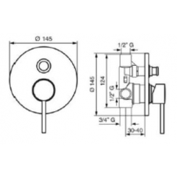 Bateria podtynkowa 2-drożna PIPER złota Emmevi Rubinetterie 45019OR