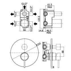 Bateria podtynkowa 3-drożna LIGHT z przełącznikiem mechanicznym chrom Paffoni Rubinetterie LIG019CR
