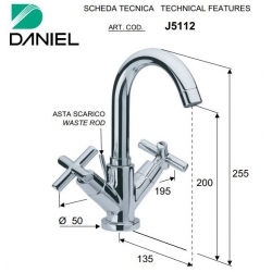 Bateria umywalkowa stojąca JAX chrom Daniel Rubinetterie J5112CR