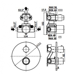 Bateria 3-drożna podtynkowa termostatyczna THERMO chrom Paffoni Rubinetterie LIQ019CR