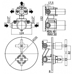 Bateria podtynkowa 3-drożna Quattro chrom Paffoni Rubinetterie QTV019CR
