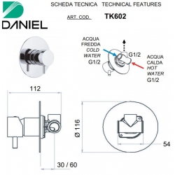 Bateria podtynkowa 1-drożna Tokyo chrom Daniel Rubinetterie TX602CR