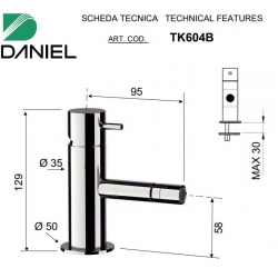 Bateria bidetowa stojąca (bez korka) Tokyo Chrom Daniel Rubinetterie TX604BCR