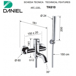 Bateria wannowa ścienna TOKYO czarny mat Daniel Rubinetterie TX610.15