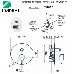 Bateria podtynkowa 2-drożna TOKYO Chrom Daniel Rubinetterie TX612CR