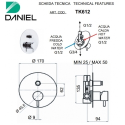 Bateria podtynkowa 2-drożna TOKYO czarny mat Daniel Rubinetterie TX612.15