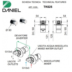 Bateria podtynkowa 2-drożna TOKYO Chrom Daniel Rubinetterie TX625CR