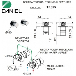 Bateria podtynkowa 2-drożna TOKYO Złoto szczotkowane Daniel Rubinetterie TX625.DP