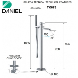 Bateria wannowa wolnostojąca TOKYO Chrom Daniel Rubinetterie TX678CR
