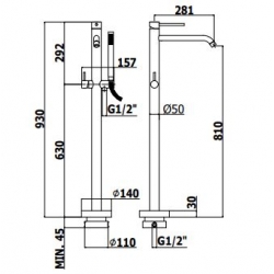 Bateria wannowa wolnostojąca LIGHT złota Paffoni Rubinetterie LIG032HG