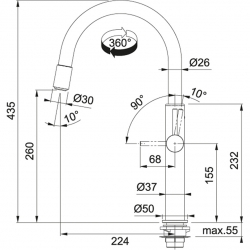 Bateria Franke PESCARA UP&DOWN CZARNY MAT 115.0545.135 - ostatnie sztuki