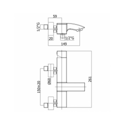 Bateria wannowa ścienna (korpus) LEVEL stal szczotkowana Paffoni Rubinetterie LEC022ST