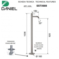 Bateria umywalkowa wolnostojąca TOKYO STEEL Inox Daniel Rubinetterie SSTX688