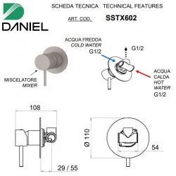 Bateria podtynkowa 1-drożna TOKYO STEEL Inox Daniel Rubinetterie SSTX602